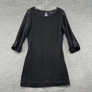 As‎ U Wish Dress Women's Medium Black Eyelet Casual 3/4 Roll Tab Sleeve Dress